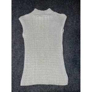 Croquet Club Silver Metallic Ribbed Mock Neck Sleeveless Sweater Size Medium